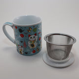 Lucky Cat Tea Cup with Matching Lid and Infuser